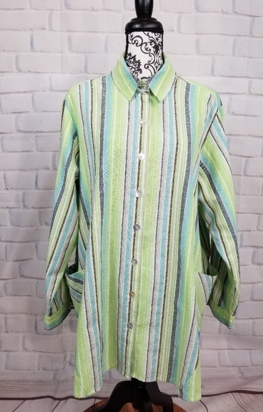 For Cynthia button front strip print tunic pockets